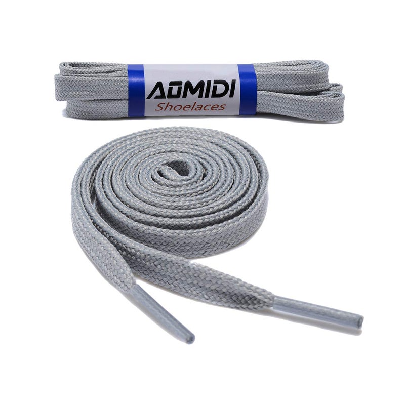 AOMIDI Flat Shoelaces Wide Shoes Lace 2 Pairs Wide Shoelaces Hollow Thick Flat Shoe Laces for Sneakers and Shoes (45" inches (114 cm), Gray) - Image 1